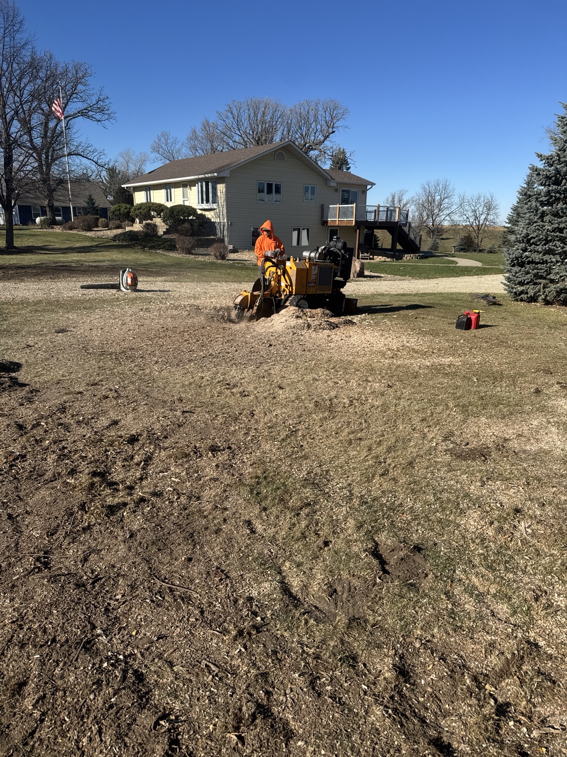 Stump grinding on a residential property